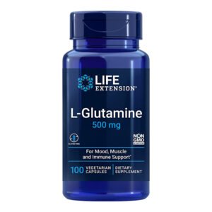 Life Extension, L-Glutamine 500mg, For Mood, Muscle and Immune Support, Gluten Free, NON GMO, 100 Vegetarian Capsules, Dietary Supplement