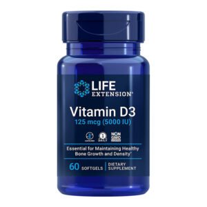 Life Extension, Vitamin D3 125mcg, 5,000 IU, Essential for Maintaining Healthy Bone Growth and Density, Gluten Free, 1 Daily, NON GMO, 60 Softgels, Dietary Supplement
