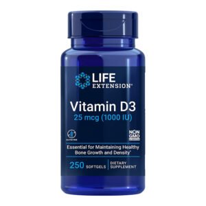 Life Extension, Vitamin D3 25mg (1,000 IU), Gluten Free, NON GMO, Dietary Supplements, 250 Softgels