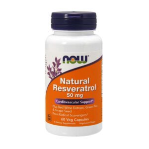 NOW, Natural Resveratrol 50 mg, Cardiovascular Support, Plus Red Wine Extract, Green Tea & Grape Seed, Free Radical Scavengers, 60 Veg Capsules, NON GMO,