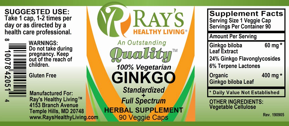 Ray's Healthy Living, Ginkgo, Standardized & Full Spectrum, 100% Vegetarian, Herbal Supplement, 90 Veggie Caps - Image 2