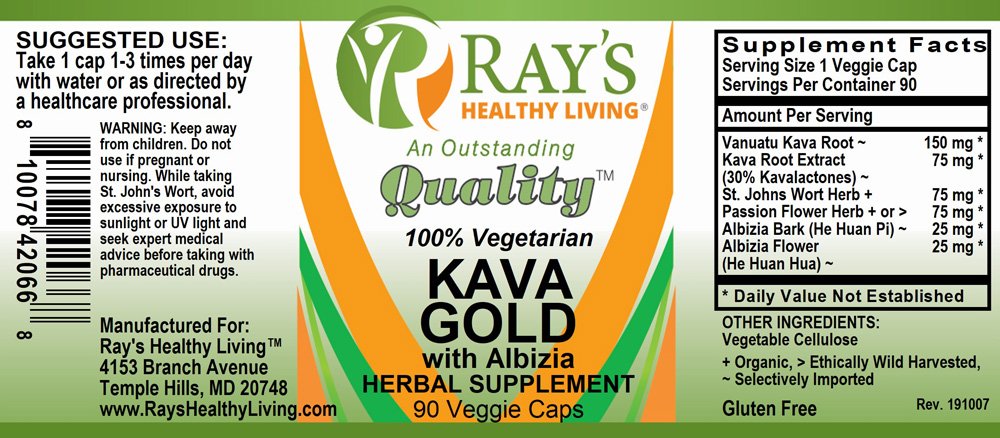 Ray's Healthy Living, Kava Gold with Albizia, 100% Vegetarian, Herbal Supplement, 90 Veggie Caps - Image 2