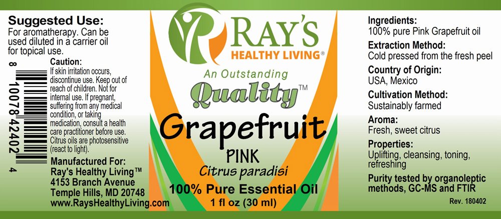Ray's Healthy Living, Grapefruit Pink (Citrus paradisi), 100% Pure Essential Oil, 1 fl oz (30ml) - Image 2