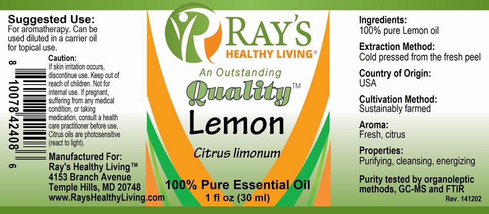 Ray's Healthy Living, Lemon (Citrus Limonum), 100% Pure Essential Oil, 1 fl oz (30ml) - Image 2