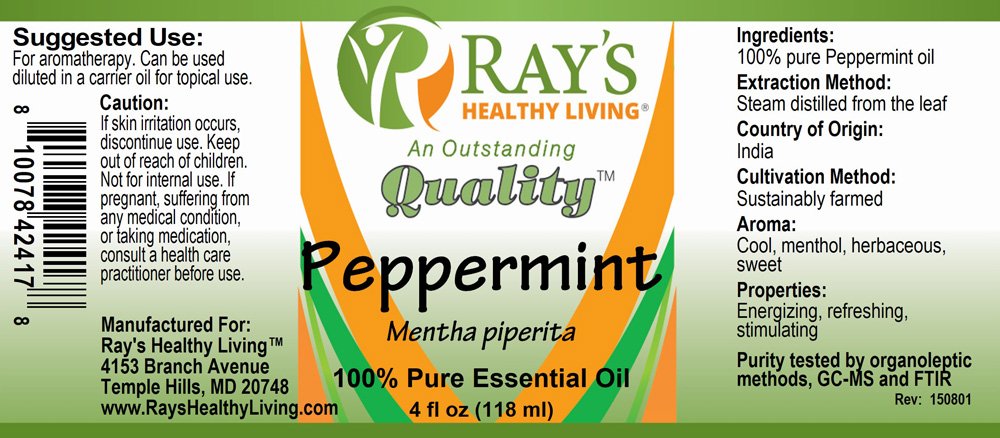 Ray's Healthy Living, Peppermint (Mentha piperita), 100% Pure Essential Oil, 4 fl oz (118ml) - Image 2