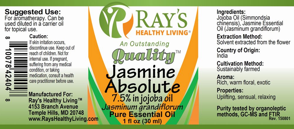 Ray's Healthy Living, Jasmine Absolute, 7.5% in Jojoba Oil, Jasminum grandiflorum, Pure Essential Oil, 1 fl oz (30ml) - Image 2