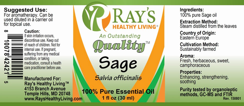 Ray's Healthy Living, Sage (Salvia officinalis), 100% Pure Essential Oil, 1 fl oz (30ml) - Image 2