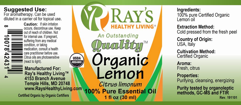Ray's Healthy Living, Organic Lemon (Citrus limonum), 100% Pure Essential Oil, 1 fl oz - Image 2