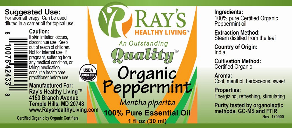 Ray's Healthy Living, Organic Peppermint (Mentha piperita), 100% Pure Essential Oils, 1 fl oz (30ml) - Image 2