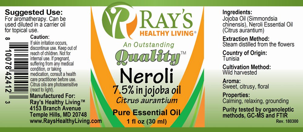 Ray's Healthy Living, Neroli 7.5% in Jojoba Oil, Citrus aurantium, Pure Essential Oil, 1 fl oz (30ml) - Image 2