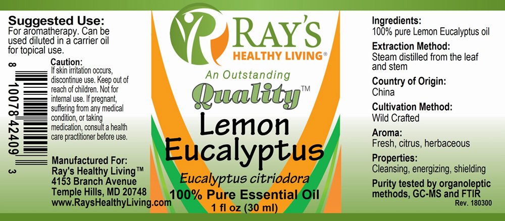 Ray's Healthy Living, Lemon Eucalyptus (Eucalyptus citriodora), 100% Pure Essential Oil, 1 fl oz (30ml) - Image 2