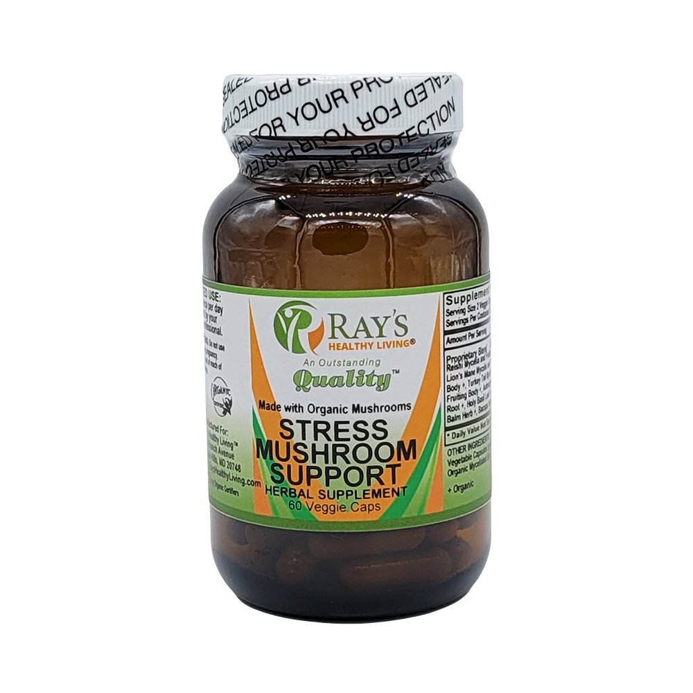 Ray's Healthy Living, Stress Mushroom Support, Made with Organic Mushrooms, Herbal Supplement, 60 Veggie Caps