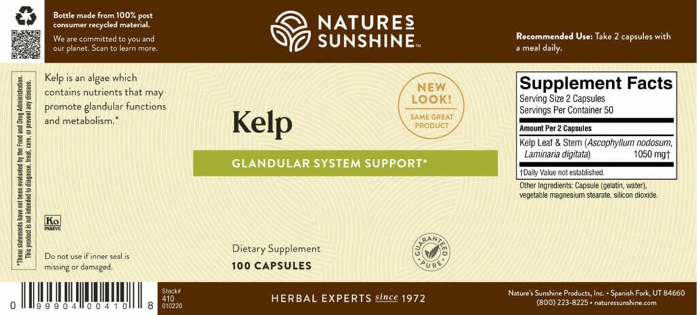 Nature's Sunshine, Kelp, Glandular System Support, Dietary Supplement, 100 Capsules - Image 2