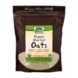 NOW, Organic Steel Cut Oats, Good Source of Fiber, 100% Whole Grain, Grown in the USA, Hearty, Nutritious & Wholesome, Net Wt. 2 Lbs (907g), NON GMO, USDA Organic
