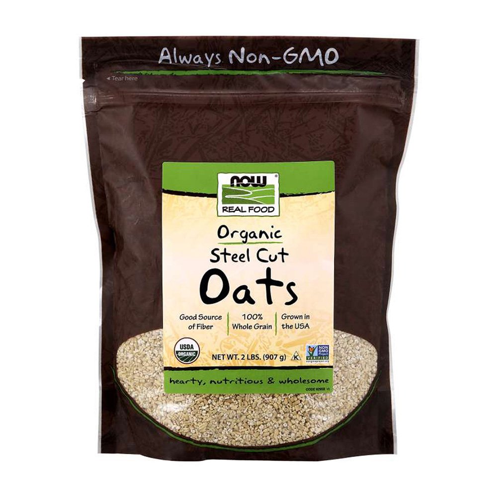 NOW, Organic Steel Cut Oats, Good Source of Fiber, 100% Whole Grain, Grown in the USA, Hearty, Nutritious & Wholesome, Net Wt. 2 Lbs (907g), NON GMO, USDA Organic