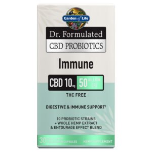 Garden of Life, Dr. Formulated CBD Probiotics, Immune, CBD 10mg, 50 Billion CFU, THC Free, Digestive & Immune Support, 10 Probiotic strains + Whole Hemp Extract & Entourage Effect Blend, 30 Dual- Layer Vegetarian Capsules, Hemp Supplement