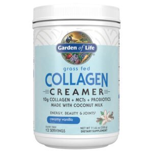 Garden of Life, Grass Fed Collagen Creamer, 10g Collagen + MCTs + Probiotics, Made with Coconut Milk, Energy, Beauty & Joints, Creamy Vanilla Flavor, Dairy Free, 12 Servings, Net Wt. 11.64 oz (330g), Dietary Supplement