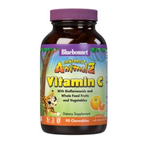 Bluebonnet, Rainforest Animal Z Vitamin C, with Bioflavonoids and Whole Food Fruits and Vegetables, Dietary Supplement, 90 Chewables, Vegan, Kosher, Gluten Free