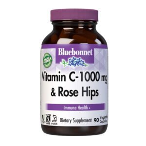 Bluebonnet, Vitamin C-1,000mg Plus Rose Hips, Dietary Supplement, NON GMO, Vegan, Kosher, Gluten Free, 90 Vegetable Capsules