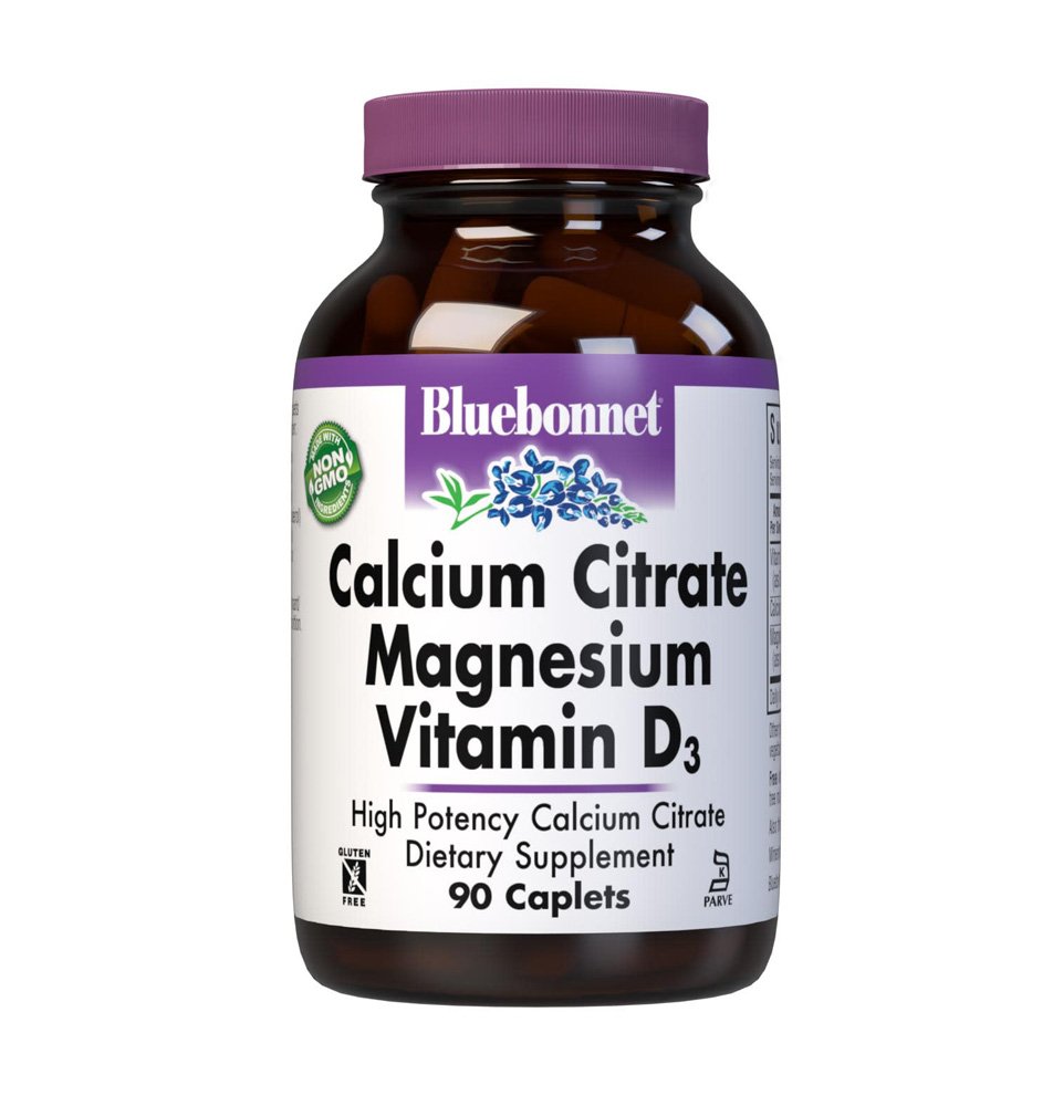 Bluebonnet, Calcium Citrate Magnesium Vitamin D3, High Potency Calcium Citrate, Dietary Supplement, 90 Caplets, Gluten Free, NON GMO, Kosher