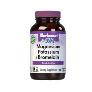 Bluebonnet, Magnesium Potassium Plus Bromelain, Dietary Supplement, 60 Vegetable Capsules, Vegan, Kosher, Gluten Free, NON GMO