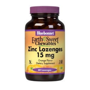 Blue Bonnet, Earth Sweet Chewables, Zinc Lozenges 15mg, Orange Flavor, Dietary Supplement, 60 Lozenges, Vegan, Kosher, Gluten Free