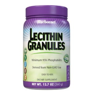 Bluebonnet, Lecithin Granules, Minimum 95% Phosphatides, Derived from Non-GMO Soy, Easy-To-Mix, Dietary Supplement, Net Wt. 12.7 oz (360ml), NON GMO, Vegan, Gluten Free, Kosher, No Sugar Added,