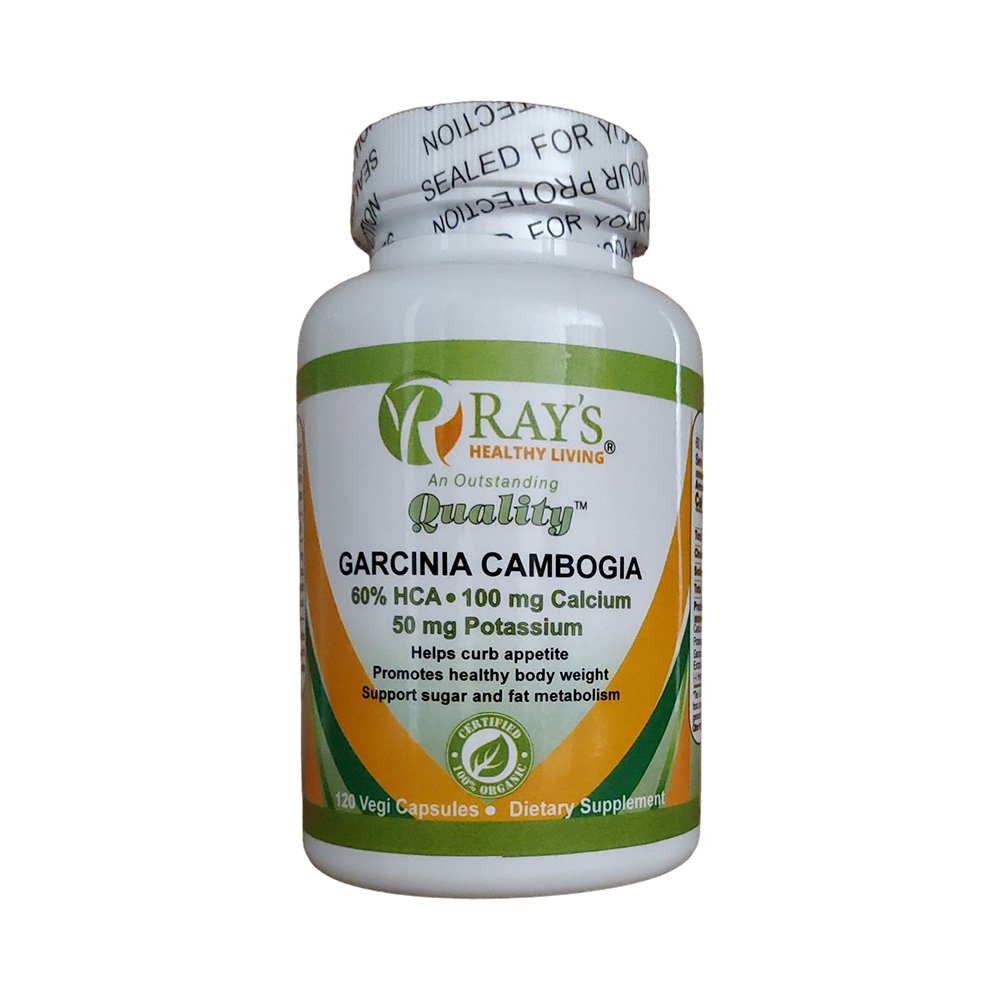 Ray's Healthy Living, An Outstanding Quality, Garcinia Cambogia, 60% HCA, 100mg Calcium, 50 mg Potassium, Helps Curb Appetite, Promotes Healthy Body Weight, Support Sugar and Fat Metabolism, Certified 100% Organic, 120 Vegi Capsules, Dietary Supplement