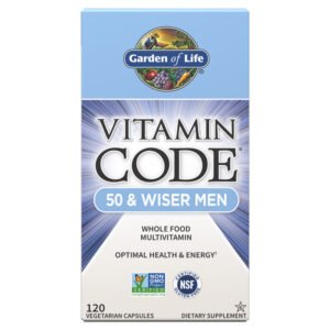 Garden of Life, Vitamin Code, 50 & Wiser Men, Raw Whole Food Multivitamin, Live Probiotics & Enzymes, No Binders or Fillers, 120 Vegetarian Capsules, Whole Food Dietary Supplement, Kosher, NON GMO, Gluten Free, RAW, Vegetarian