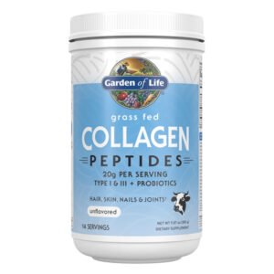 Garden of Life, Collagen Peptides, 20g per Serving, Type I & II + Probiotics, Hair, Skin Nails & Joints, Unflavored, 14 Servings, Net Wt. 9.87oz (280g), Dietary Supplement